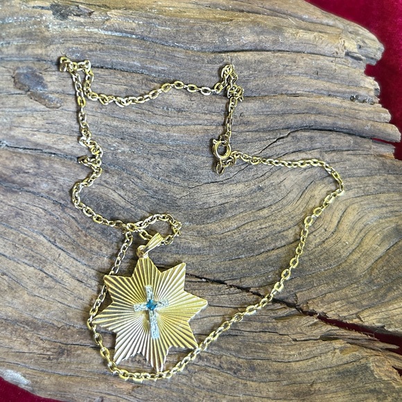 🍓GOLD PLATED VINTAGE DECEMBER BIRTHSTONE NECKLACE RELIGIOUS TURQUOISE NECKLACE - Picture 4 of 4